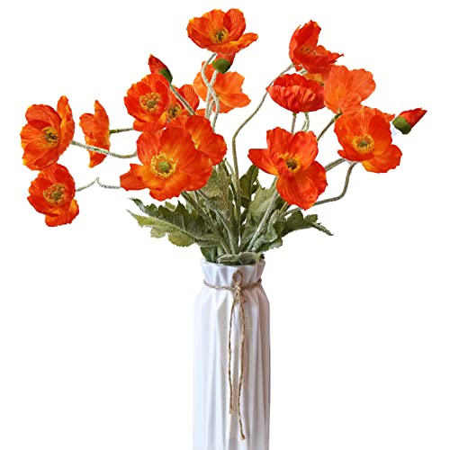 Artificial Flowers 5Pcs Poppies Flowers Artificial Silk Flowers for Home Office Wedding Outdoor Decor (Dark Orange) - color: Dark Orange