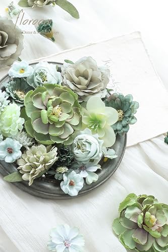 Floroom Mini Artificial Flower Heads Sage & Olive Green Fake Peony Daisy Rose Multicolor Small Faux Silk Flower Heads for Cake Craft Garland Wedding Party Graduation Cap DIY Home Decoration, 0.8"-3.6" - color: Olive Sage Green