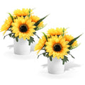Coferset Sunflower Potted Artificial Flowers Small Fake Plant Yellow Sunflower Small Artificial Plants for Home Office Farmhouse Coffee Table Bathroom Wedding Party Decor(2PCS)