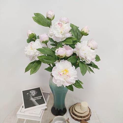 Peony Artificial Flowers,4 Pcs Fake Faux Peonies Flowers Look Real,Silk Peonies with Stems for Home Decor,Light Pink Peonies Artificial Flowers for Floral Arrangements (4, Light Pink) - color: Light Pink