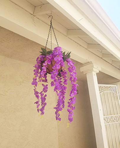 DearHouse 6 Pack 3.75 Feet/Piece Artificial Fake Wisteria Vine Ratta Hanging Garland Silk Flowers String Home Party Wedding Decor - color: Purple