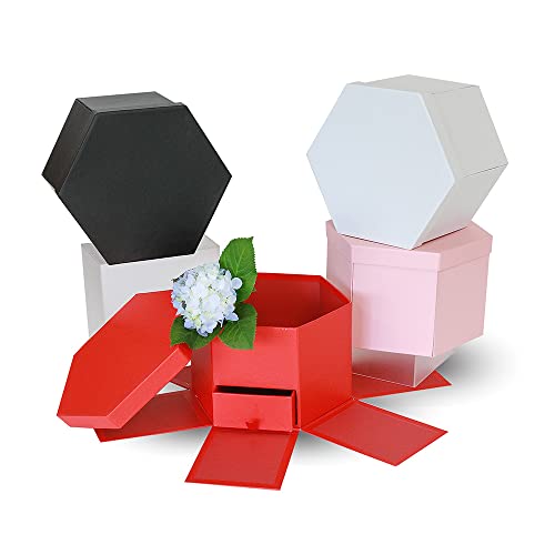 USA-SALES UNIKPACKAGING Premium Quality Hexagon Shape Flower Gift Box, w Drawer, Size 9.5″ x 8.3″ x 6.1″ inch, for Luxury Style Flower Arrangements (Pink) - color: Pink