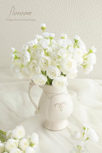 Floroom Ranunculus Artificial Flowers 18 Pcs Ivory Faux Silk Mini Ranunculus Bulk Fake Wedding Filler Flowers for DIY Bouquets, Centerpieces, Bridal Shower Decorations & Arrangements - color: Ivory