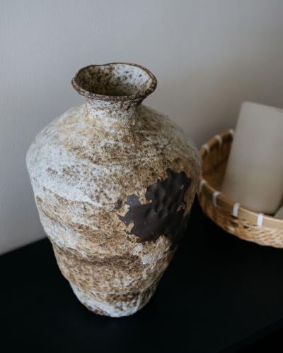 Large Rusty Ceramic Vase, Pottery Farmhouse Flower Vase for Centerpieces, Wabi Sabi Decorative Vase for Table, Living Room, Bedroom, Bathroom - color: Rust-tall, size: Large