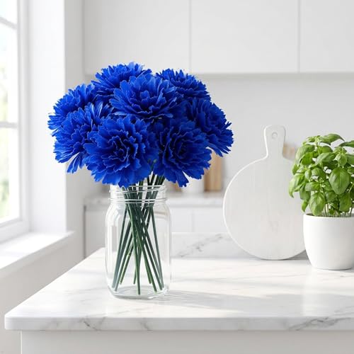 Larksilk 1000 Pack Royal Blue Carnations Artificial Flowers, Silk Heads | Bulk 1000 royal blue silk carnation heads on 5in wired stems for wedding centerpieces, bouquets & DIY crafts - color: Royal, size: 1000