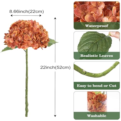 Coferset 3pcs Fall Orange Lifelike Hydrangea Artificial Flowers 22inch Real Touch Faux Hydrangea Flower Stem for Home Party Wedding Floral Filler Arrangements Ceterpieces Bouquets - color: Fall Orange, size: 3pcs