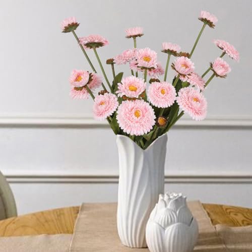 Faux Chrysanthemum Flowers 8pcs Silk Fake Daisies Light Pink Artificial Calendulas for Vase Table Centerpiece Home Wedding Party Garden Decoration(Light Pink) - color: Light Pink