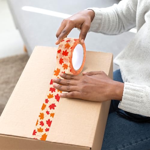 Whaline Fall Maple Leaves Decorative Packing Tape 100 Yard Gift Boxes Wrapping Tape for Autumn Thanksgiving DIY Art Craft Small Business Sealing Boxes Mail Boxes Supplies - style: Maple Leaves