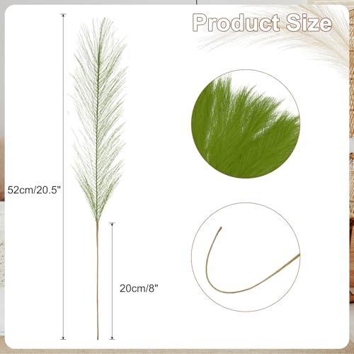 uxcell 50 Pcs Faux Pampas Grass 52cm/20.5" Artificial Fake Dried Pampas Grass Decor with Stem for Floor Vase Filler, Wedding Decoration, Home Decoration, Grass Green - color: Grass Green