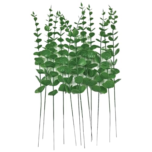 Eucalyptus Stems 12 PCS Artificial Leaves Home Office House Table Decor Wedding Bouquet Ceremony Party Flower Decoration Vase Forever Live Never Fade - color: Light Green