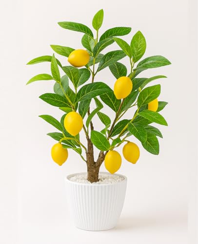 AceList Artificial Lemon Tree with White Pot, 18” Faux Citrus Plant for Kitchen, Bathroom, Office or Shelf Decor, Vibrant Year-Round Home Accent Gift - color: Lemon
