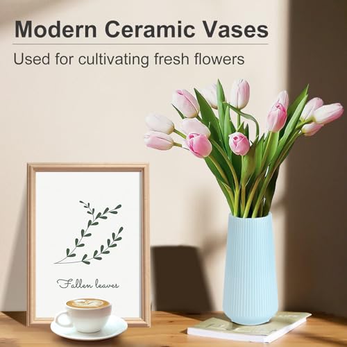 Blue Ceramic Vase, GUKJOB Small Cute Flower Vase for Pampas Grass, Home, Living Room, Dining Table, Farmhouse, Office Decor, Bedroom, Table, and Kitchen Shelf (Blue) - color: Small Blue