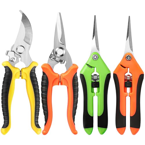 EWPJDK 4 Pack Garden Pruning Shears, Stainless Steel Garden Shears, Gardening Shears, Garden Scissors, Clippers, Pruning Snips, Pruning Shears for Gardening Tools (4PCS Yellow Orange Green) - color: 4pcs Yellow Orange Green