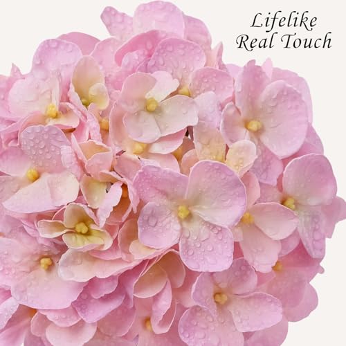 JINWOE Light Pink Real Touch Artificial Hydrangeas, 4PCS 21" Latex Lifelike Hydrangea Artificial Flowers for Decoration, Faux Vintage Silk Fake Flowers for Centerpieces Tables Party Outdoor Home - color: Light Pink