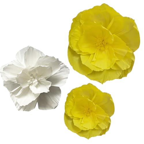BRT Bearingshui Crepe Paper Flowers Decoration for Wall Total 9 Pcs, Artificial Flowers Backdrop for Wedding Decor Baby Bridal Shower Birthday Party, Yellow White 3D Wall Flowers Decor - color: Yellow White