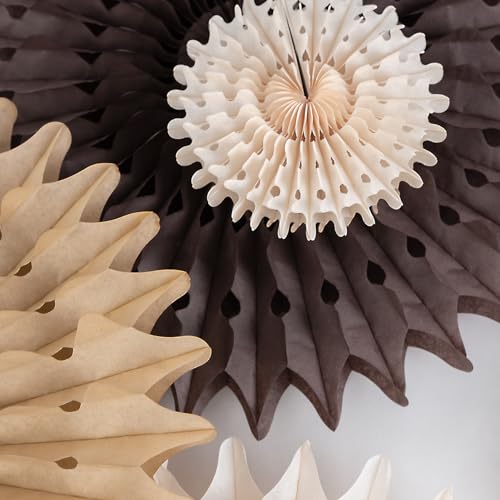 PAPER JAZZ 11 Pcs Brown Party Decorations Neutral Party Decorations Boho Themed Decoration for Western Party Honeycomb Paper Fans Rustic Baby Shower Birthday Wedding Graduation Party Supplies - color: Beige Braun