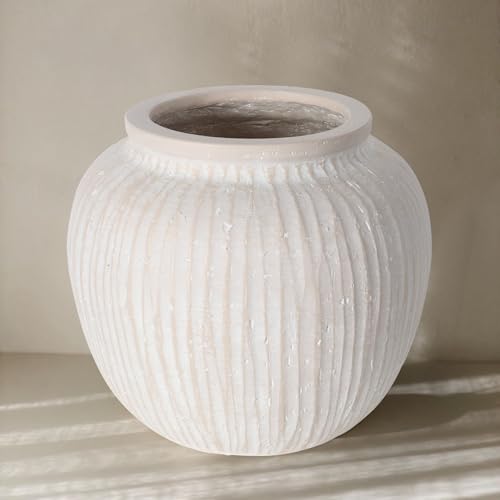 Oakrain Large Rustic Minimalist Vase, 11" Distressed Round Floor Vase for Home Decor, Farmhouse Decorative Centerpieces for Living Room Bedroom, Vintage White - color: Vintage White, size: 11" Dia