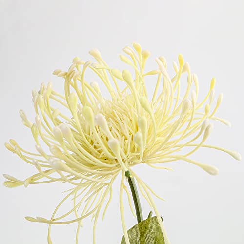 Hollyone 33" White Artificial Mums Flowers Chrysanthemum Flowers 2Pcs Fake Spider Mum Flower Arrangement Spring Summer Faux Pincushion Flower with 3 Heads Long Stem Bouquet Table Home Decor - color: White