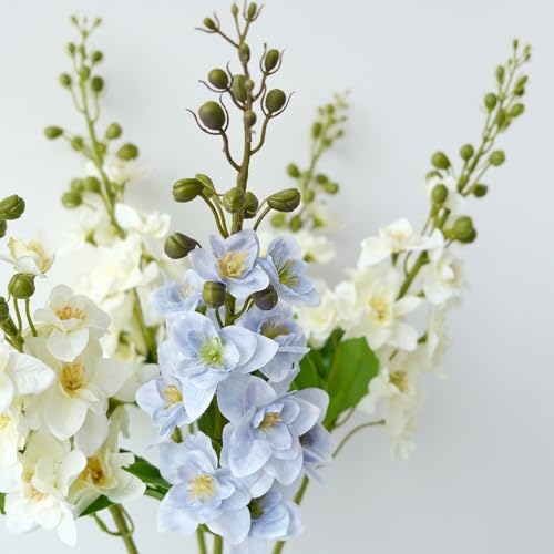 JINWOE Light Blue Flowers Delphinium Artificial Flowers, 4Pcs 26" Large Lifelike Fake Larkspur, Plant Silk Flowers with Long Stem for Tall Floor Vase Home Wedding Office Party Arrangement Decoration - color: Light Blue