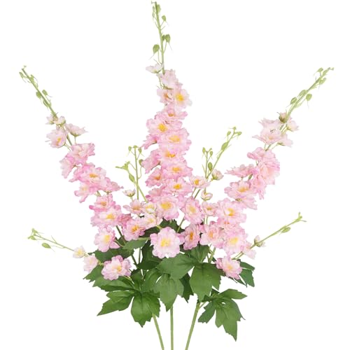 3 Pcs Delphinium Artificial Flowers 40" Long Stem Silk Larkspur Flowers Bulk Pink Faux Delphinium Stems for Tall Floor Vase Wedding Floral Arrangement Centerpieces Outdoor Home Decor Indoor - color: Pink