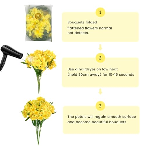 SNAIL GARDEN 2 Bunches 120 Blooms Artificial Daffodils, 18.9”Silk Narcissus, Faux Daffodils for Home Garden Office Wedding Party Decor, DIY Flower Arrangements