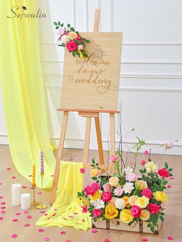 Serwalin Yellow Flowers Artificial, Silk Fake Roses Flowers, Faux Flowers for DIY Wedding Bouquets Cake Decoration Baby Shower Centerpieces Floral Arrangements Party Decor - color: A Yellow, size: Square