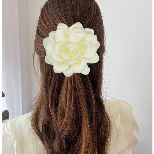 Large Flower Brooches Lapel Pins for Women Satin Fabric Brooches Big Camellia Flower Brooch Pins Wedding Part Dance Clothes Accessories Jewelry Gifts - color: beige