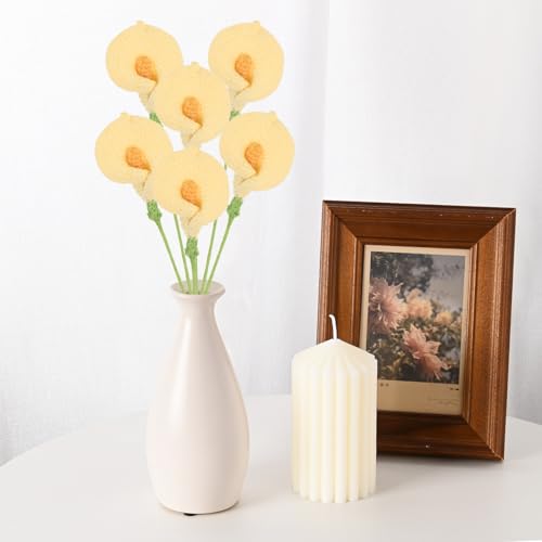 M METERXITY 6-Pack Crochet Flowers, Knitted Artificial Wool Calla Lily for Mother's Day/Wedding/Birthday/DIY Decor, Handmade Knitted Flowers [Yellow] - color: Yellow