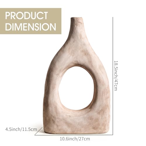 Large Boho Ceramic Floor Vase for Home Decor, Matte Narrow Hollow Vase for Pampas Grass, Minimalist Decorative Centerpiece for Living Room, Entryway, Office (Beige Large) - color: Beige Large