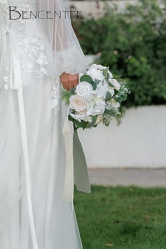 10 Inch White Bridal Bouquet,Wedding Bouquet,Bride Bouquets for Wedding Ceremony Anniversary, Party and French Rustic Vintage Wedding,Artificial Flowers - color: White&greenery