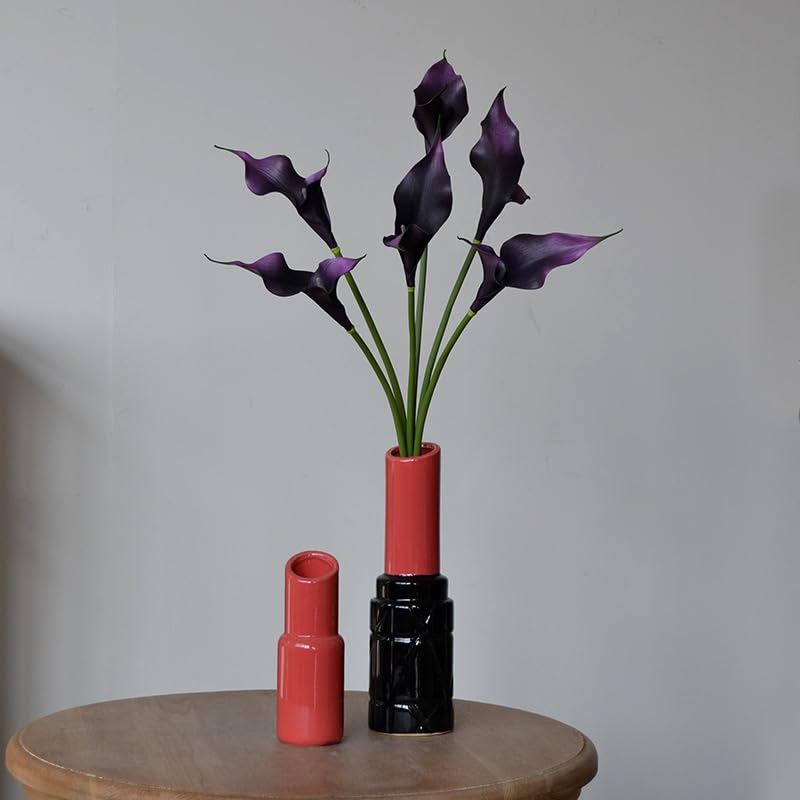 6 Pieces Calla Lily Artificial Flowers,Real Touch Latex Flowers,Long Stem Artificial Flowers for DIY Wedding Bouquet Party Home Table Centerpieces Decor (Dark Purple) - color: Dark Purple