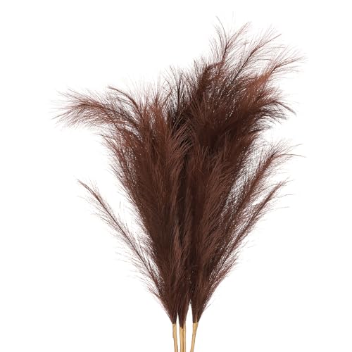 PATIKIL 37.8in Tall Pampas Grass Decor, 7pcs Large Artificial Pampas Grass Bulk Long Fluffy Faux Pampas Grass Dried for Home Boho Decor Vase Wedding Wall Ground, Dark Brown - color: Dark Brown