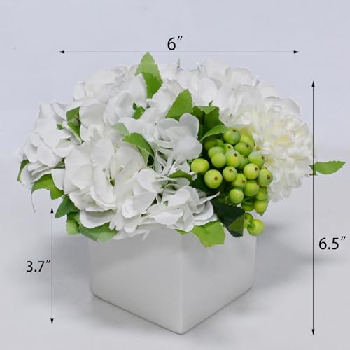 LADADA Flower in Ceramic vase, Artificial Hydrangea Flower Arrangement and vase Home Decoration Artificial Flower (White) - color: White Hydrangea