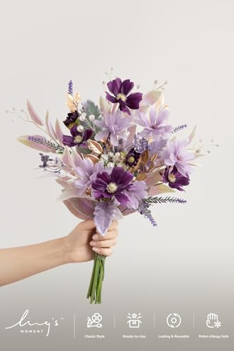 Ling's moment Artificial Greenery Stems Box Set, 42pcs with 9 Kinds of Faux Greenery Picks for DIY Bridal Bouquets Wedding Floral Arrangement Table Centerpieces, Lavender & Golden - color: Prpl-lavender & Golden
