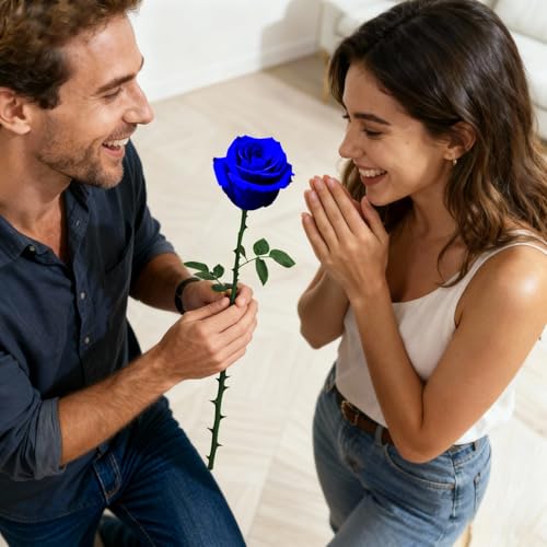 Blue Single Forever Roses Luxury Gift for Women/Men, Fresh Flowers Bouquet for Girlfriend, Wife, Mom, Anniversary, Valentine's Day, Wedding, Graduation, Christmas, Birthday, Unique Presents for Her - color: Blue