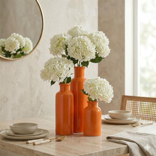 Ceramic Vase Set - 3 Orange Small Vases, Farmhouse Country Flower Vase Home Decor, Living Room Decoration, Table Decoration, Fireplace Decor, and Entrance Decorations Centerpieces - color: Orange