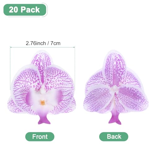 M METERXITY 20-Pack Artificial Orchid Flower Heads, Silk Faux Butterfly Flowers Head for Wedding/Bouquet/Bridal/Party Decor, Fake Phalaenopsis Petals Bulk [2.76 Inch, Dot Purple] - color: Dot Purple, size: 2.76 Inch