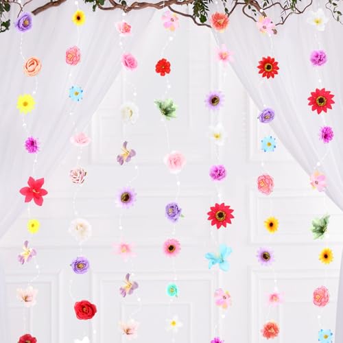 Giegxin 5 Pcs 21 ft Wildflower Garlands Hanging Flowers Decoration Artificial Floral Floating Wall Backdrop Pearl Chain from Ceiling for Home Garden Birthday Wedding Party Bridal(Multicolor Flower)