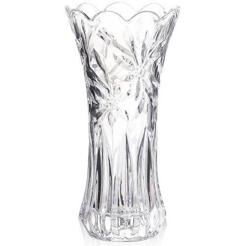 JASVIC 12 Inch Crystal Vases for Flowers, Tall Glass Flower Vase for Bouquet, Elegant Modern Large Vase, Orchid Textured Design Decorative Vase for Living Room Dining Table Centerpiece, Wedding Gift - color: Orchid Design