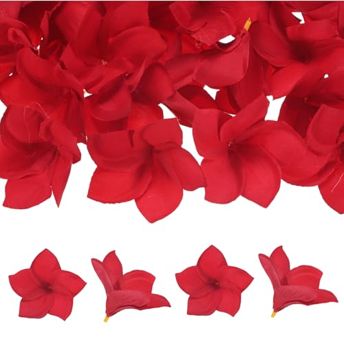 M METERXITY 10-Pack Artificial Plumeria Flowers, Fake Silk Heads Flower Hawaiian Plumeria Petal for DIY Crafts/Dress/Wedding/Party Decoration [Red, 3.9"/ 10cm] - color: Red