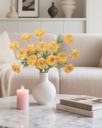 Coferset 6pcs Artificial Silk Mums Flowers Realistic Chrysanthemum Stems 22" Fake Gerbera Daisy for DIY Bouquet Centerpieces Floral Arrangements Vase Fillers Wedding Shower Decorations(Orange) - color: Orange