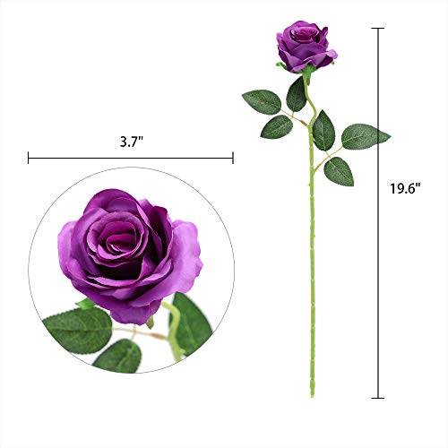 Nubry Artificial Silk Roses, 10Pcs Lifelike Fake Rose Bouquet, Purple Faux Flowers for Home Office Decor, Table Centerpiece, Wedding, Birthday Gift & Anniversary - color: Purple