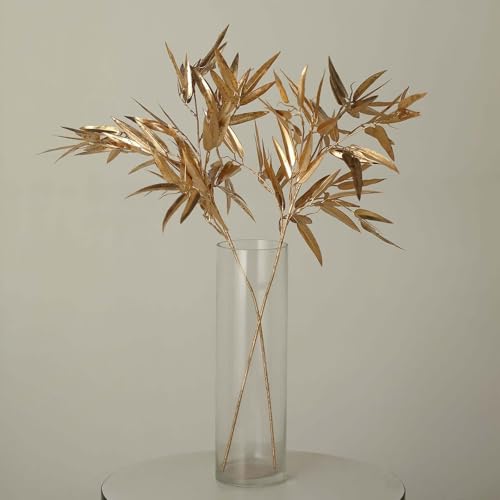 Efavormart 2 Pack 33 inch Shiny Metallic Gold Artificial Bamboo Leaf Branches, Faux Tropical Plant Stems for Zen-Luxe Decor and Event Floral Arrangements - color: Type14