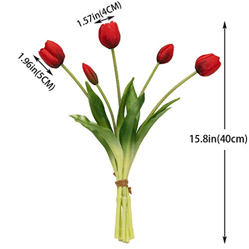 DUYONE 15Pcs Artificial Tulips Flowers, Soft Touch Realistic Latex Tulips Bouquet for Home Office Wedding Party Garden Decor, Fake Flowers for Centerpieces Dining Table Living Room Spring((Red,15pcs) - color: A Style-15pcs Red 15pcs(no Vase)