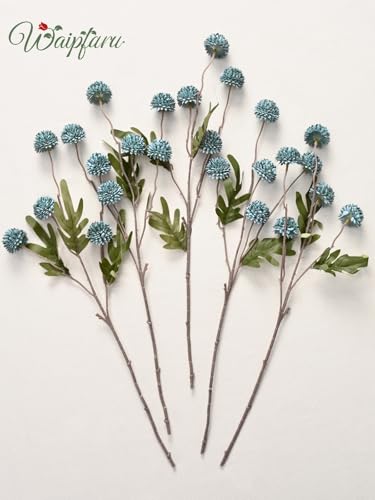Waipfaru 10pcs Fake Silk Pompon Mum Artificial Flowers, Bulk Faux Mini Chrysanthemums, for Centerpieces Wedding Fillers Champagne Arrangements Shower Decorations, Blue - color: Blue