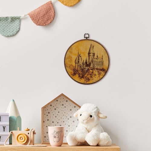 MOTERMATE Vintage Castle Wall Art Decor Round Framed, Whimsical Medieval Canvas Wall Art Artwork Prints, Fantasy Castle Sketch Hanging Decor Decorations for Home Bedroom Living Room, 10x10 Inch - color: castle