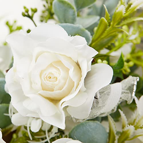 White Rose Wrist Corsage, Pack of 2 PCS Wedding Bridal Wrist Flower Corsage Hand Flower Artificial Silk Rose Decor for Prom Party Wedding - color: 2 Wrist Cosages White