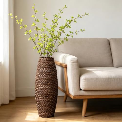 Hosley 20” Woven Floor Vase – Natural Wood & Grass Tall Decorative Vase for Pampas, Living Room, Entryway & Home Décor - color: Brown