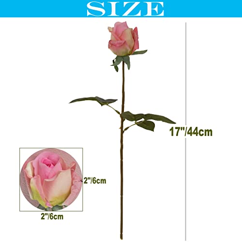 12pcs Half Opened Artificial Rose Buds,17 Inch Real Touch Silk Roses with Partially Opened Flowers, Artificial Flower for Home Décor Centerpiece Wedding Bouquet,Pink - color: Pink
