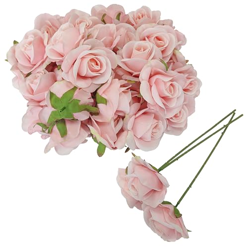 ATFL Artificial Satin Rose Flower Heads,42 Pcs Silk Rose Heads with Stems,3.5'' Rose Artificial Flowers Bulk,Artificial Rose Flower Heads for DIY Crafts Bouquet (42, Light Pink) - color: Light Pink